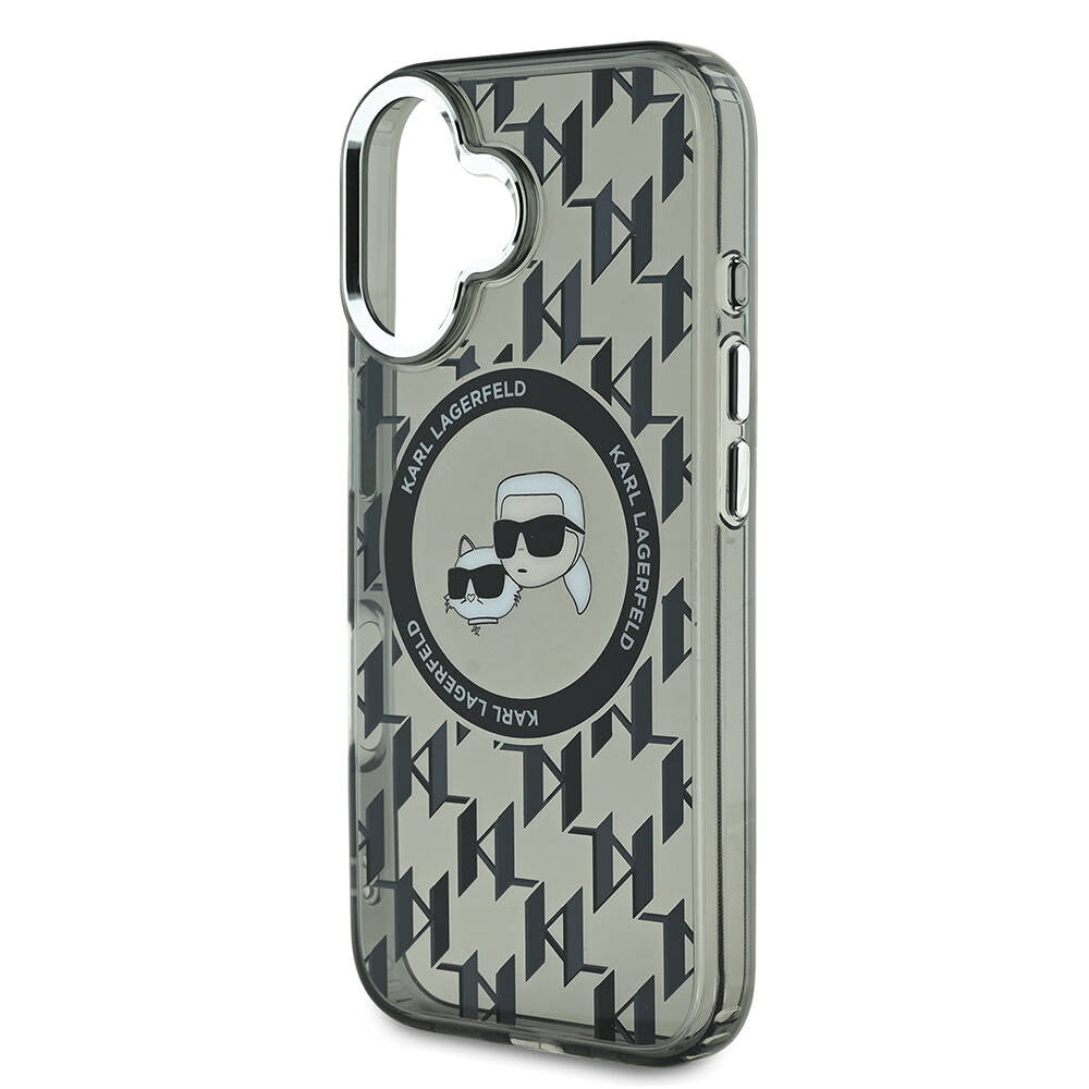 iPhone 16 Kılıf Karl Lagerfeld Orijinal Lisanslı M-safe Şarj Özellikli IML Baskılı Metal Monogram KC Heads Kılıf