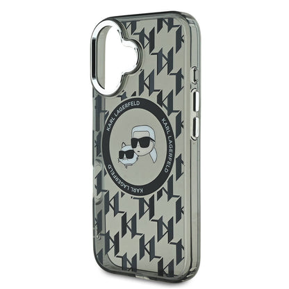 iPhone 16 Kılıf Karl Lagerfeld Orijinal Lisanslı M-safe Şarj Özellikli IML Baskılı Metal Monogram KC Heads Kılıf