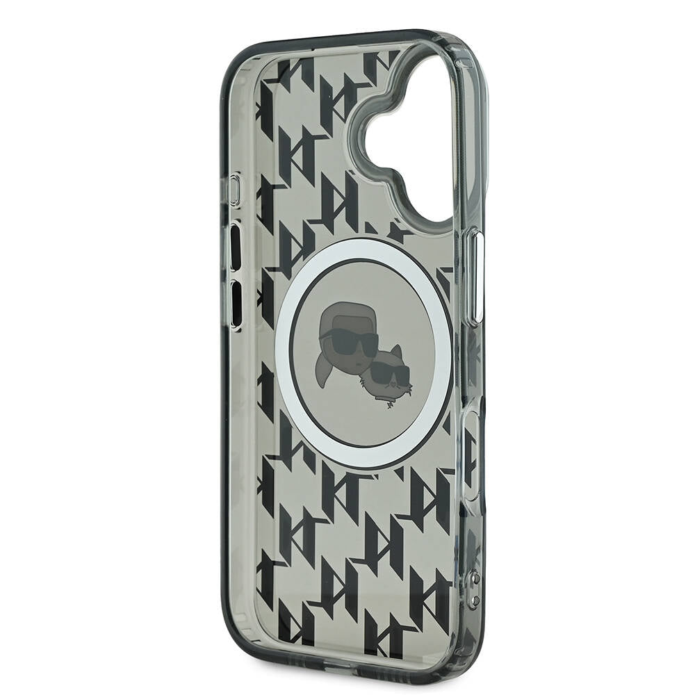 iPhone 16 Kılıf Karl Lagerfeld Orijinal Lisanslı M-safe Şarj Özellikli IML Baskılı Metal Monogram KC Heads Kılıf