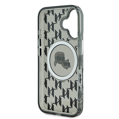iPhone 16 Kılıf Karl Lagerfeld Orijinal Lisanslı M-safe Şarj Özellikli IML Baskılı Metal Monogram KC Heads Kılıf