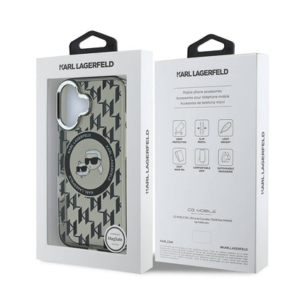 iPhone 16 Kılıf Karl Lagerfeld Orijinal Lisanslı M-safe Şarj Özellikli IML Baskılı Metal Monogram KC Heads Kılıf