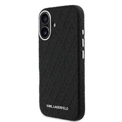 iPhone 16 Kılıf Karl Lagerfeld Orijinal Lisanslı PU Deri Damgalı Metal Yazı Logolu Kılıf