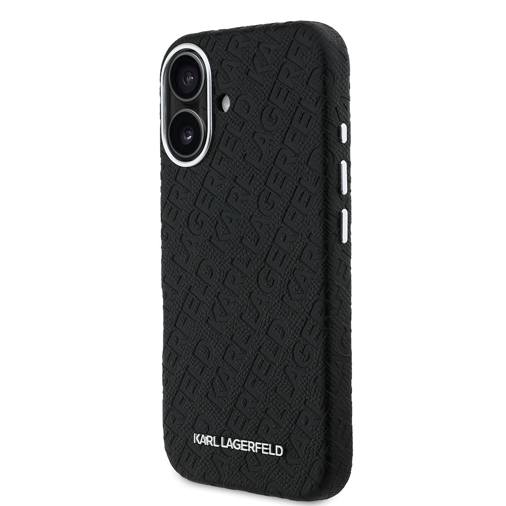 iPhone 16 Kılıf Karl Lagerfeld Orijinal Lisanslı PU Deri Damgalı Metal Yazı Logolu Kılıf