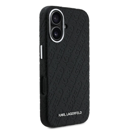 iPhone 16 Kılıf Karl Lagerfeld Orijinal Lisanslı PU Deri Damgalı Metal Yazı Logolu Kılıf