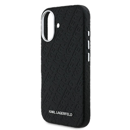 iPhone 16 Kılıf Karl Lagerfeld Orijinal Lisanslı PU Deri Damgalı Metal Yazı Logolu Kılıf