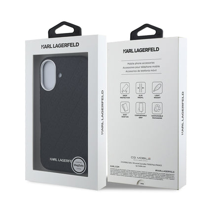 iPhone 16 Kılıf Karl Lagerfeld Orijinal Lisanslı PU Deri Damgalı Metal Yazı Logolu Kılıf
