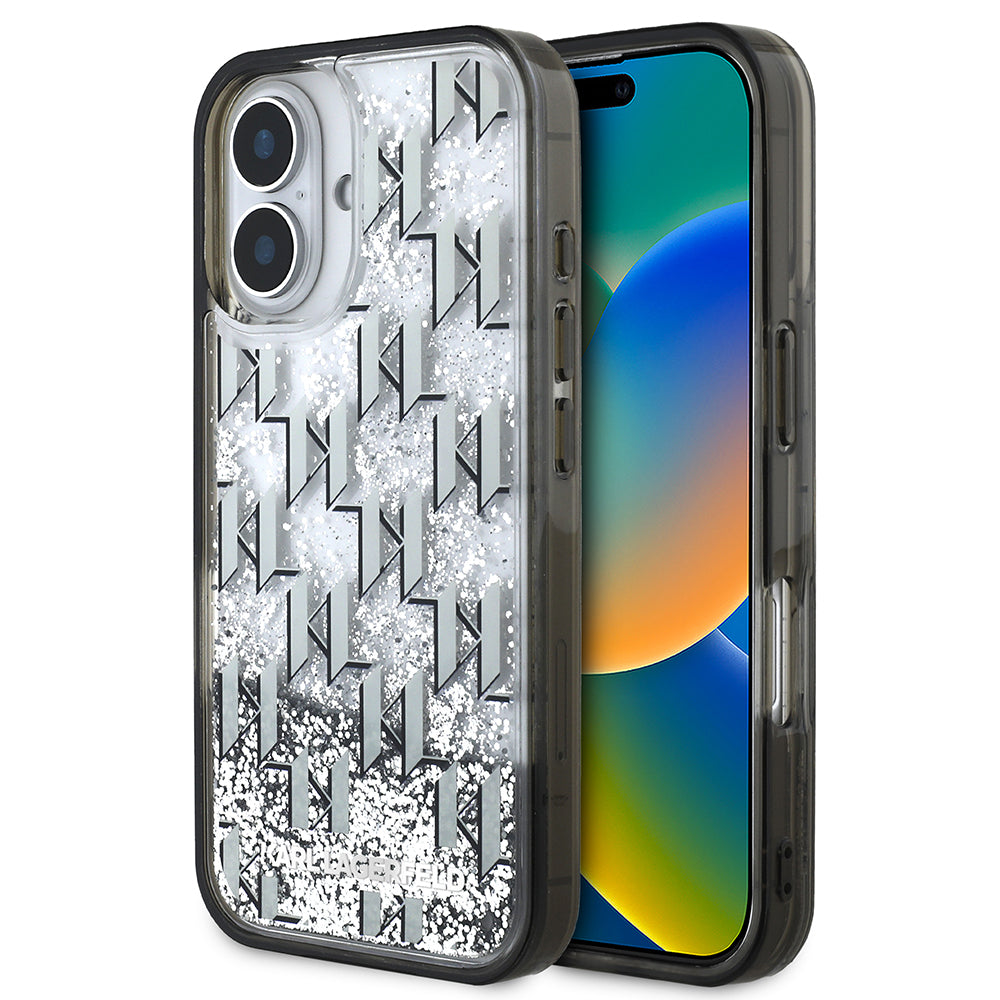 iPhone 16 Kılıf Karl Lagerfeld Orijinal Lisanslı Simli KL Yazılı Monogram Gradient Kılıf