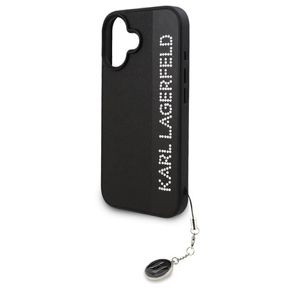 iPhone 16 Kılıf Karl Lagerfeld orijinal Lisanslı Anahtarlıklı Taşlı KL Yazılı Saffiano Rhinestones Kılıf