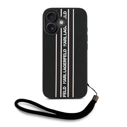 iPhone 16 Kılıf Karl Lagerfeld orijinal Lisanslı Askılı Saffiano Athleisure Şerit Çizgili Kılıf