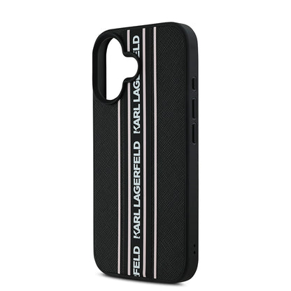 iPhone 16 Kılıf Karl Lagerfeld orijinal Lisanslı Askılı Saffiano Athleisure Şerit Çizgili Kılıf
