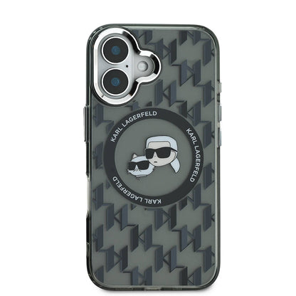 iPhone 16 Kılıf Karl Lagerfeld orijinal Lisanslı M-safe Şarj Özellikli IML Baskılı Metal Monogram KC Heads Kılıf