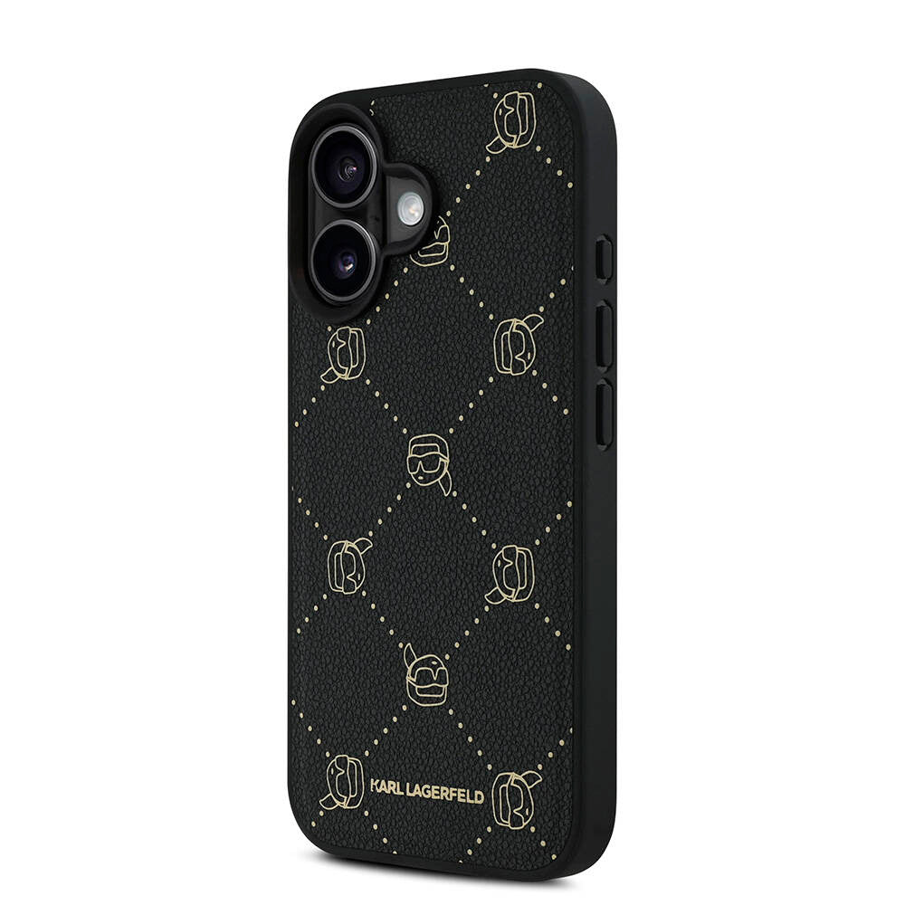 iPhone 16 Kılıf Karl Lagerfeld orijinal Lisanslı M-safe Şarj Özellikli PU Deri Karl Heads Desenli Klasik Logolu Kılıf