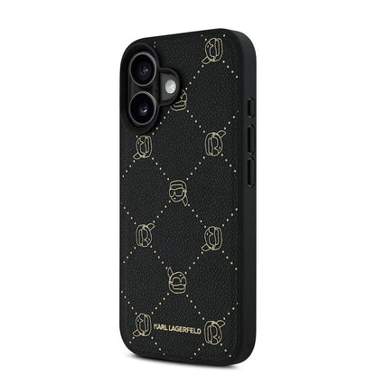 iPhone 16 Kılıf Karl Lagerfeld orijinal Lisanslı M-safe Şarj Özellikli PU Deri Karl Heads Desenli Klasik Logolu Kılıf