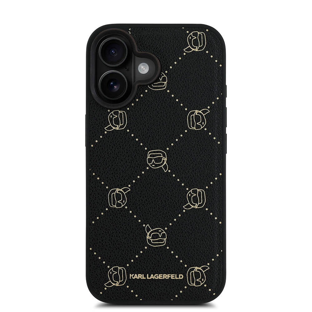 iPhone 16 Kılıf Karl Lagerfeld orijinal Lisanslı M-safe Şarj Özellikli PU Deri Karl Heads Desenli Klasik Logolu Kılıf