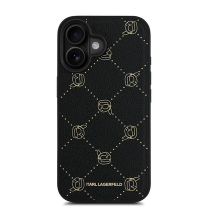 iPhone 16 Kılıf Karl Lagerfeld orijinal Lisanslı M-safe Şarj Özellikli PU Deri Karl Heads Desenli Klasik Logolu Kılıf