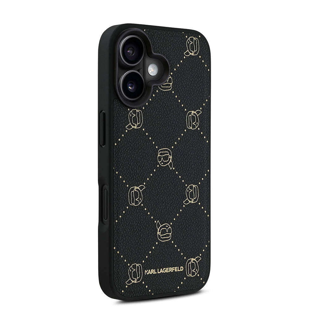 iPhone 16 Kılıf Karl Lagerfeld orijinal Lisanslı M-safe Şarj Özellikli PU Deri Karl Heads Desenli Klasik Logolu Kılıf
