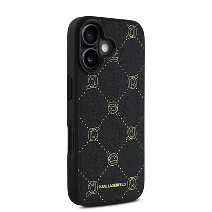 iPhone 16 Kılıf Karl Lagerfeld orijinal Lisanslı M-safe Şarj Özellikli PU Deri Karl Heads Desenli Klasik Logolu Kılıf