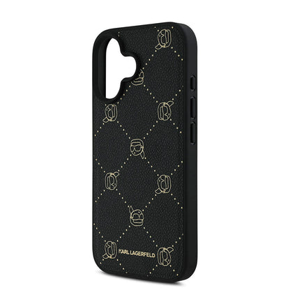 iPhone 16 Kılıf Karl Lagerfeld orijinal Lisanslı M-safe Şarj Özellikli PU Deri Karl Heads Desenli Klasik Logolu Kılıf