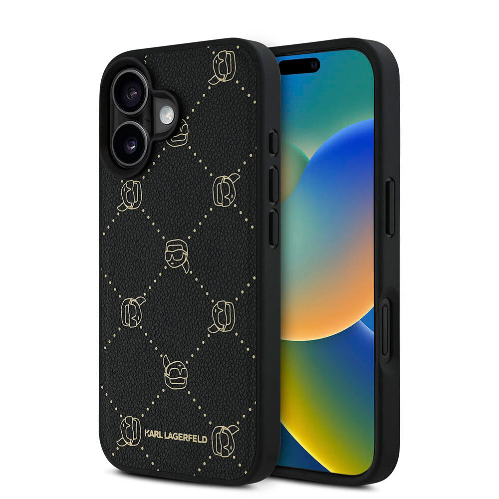 iPhone 16 Kılıf Karl Lagerfeld orijinal Lisanslı M-safe Şarj Özellikli PU Deri Karl Heads Desenli Klasik Logolu Kılıf