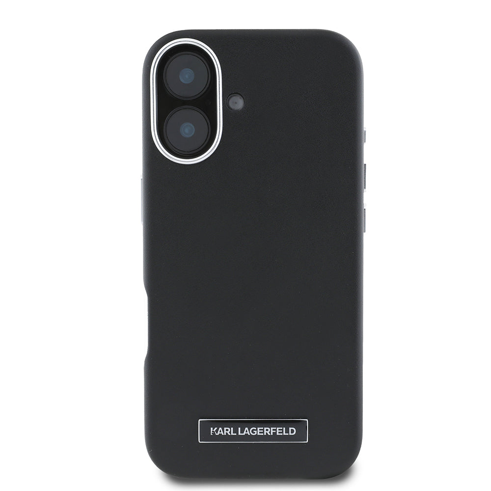 iPhone 16 Kılıf Karl Lagerfeld orijinal Lisanslı M-safe Şarj Özellikli Metal Kamera ve Buton Tasarımlı Plaka Logolu PU Deri Kılıf