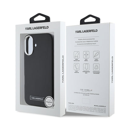 iPhone 16 Kılıf Karl Lagerfeld orijinal Lisanslı M-safe Şarj Özellikli Metal Kamera ve Buton Tasarımlı Plaka Logolu PU Deri Kılıf