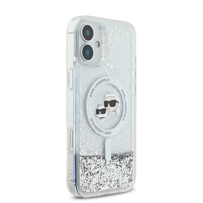 iPhone 16 Kılıf Karl Lagerfeld orijinal Lisanslı M-safe Şarj Özellikli Sıvılı Simli K&C Heads Kılıf