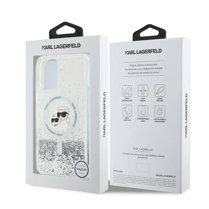 iPhone 16 Kılıf Karl Lagerfeld orijinal Lisanslı M-safe Şarj Özellikli Sıvılı Simli K&C Heads Kılıf