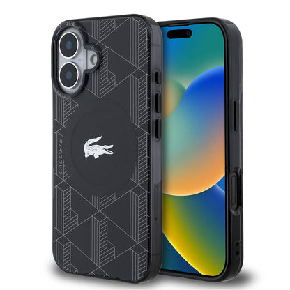 iPhone 16 Kılıf Lacoste orijinal Lisanslı M-safe Şarj Özellikli IML Baskılı Gümüş Timsah Logolu Monogram Kılıf