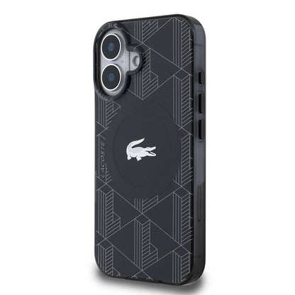 iPhone 16 Kılıf Lacoste orijinal Lisanslı M-safe Şarj Özellikli IML Baskılı Gümüş Timsah Logolu Monogram Kılıf