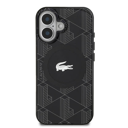 iPhone 16 Kılıf Lacoste orijinal Lisanslı M-safe Şarj Özellikli IML Baskılı Gümüş Timsah Logolu Monogram Kılıf