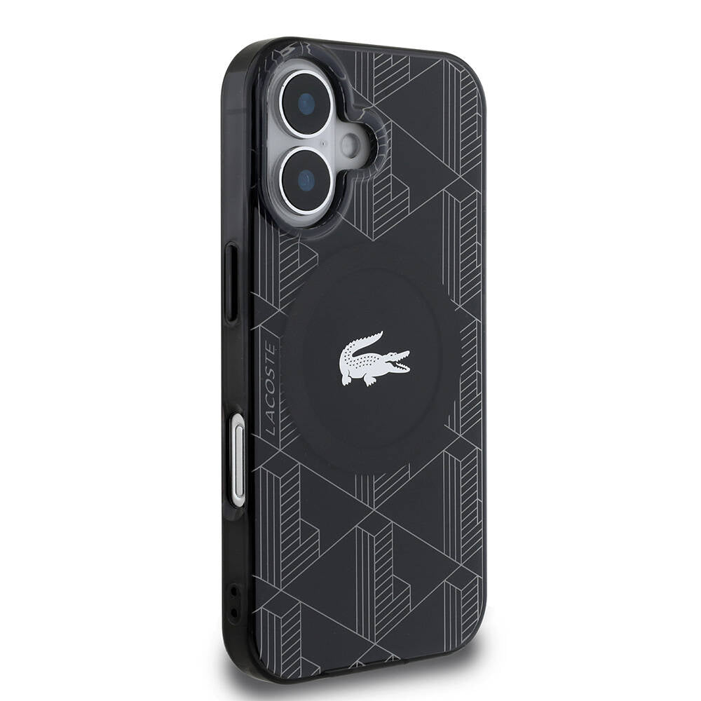 iPhone 16 Kılıf Lacoste orijinal Lisanslı M-safe Şarj Özellikli IML Baskılı Gümüş Timsah Logolu Monogram Kılıf