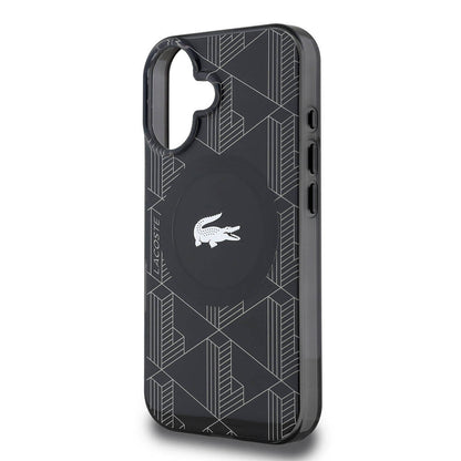 iPhone 16 Kılıf Lacoste orijinal Lisanslı M-safe Şarj Özellikli IML Baskılı Gümüş Timsah Logolu Monogram Kılıf