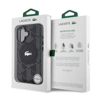 iPhone 16 Kılıf Lacoste orijinal Lisanslı M-safe Şarj Özellikli IML Baskılı Gümüş Timsah Logolu Monogram Kılıf