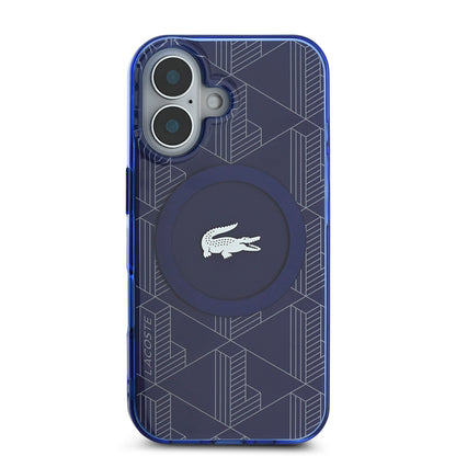 iPhone 16 Kılıf Lacoste orijinal Lisanslı M-safe Şarj Özellikli IML Baskılı Gümüş Timsah Logolu Monogram Kılıf