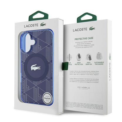 iPhone 16 Kılıf Lacoste orijinal Lisanslı M-safe Şarj Özellikli IML Baskılı Gümüş Timsah Logolu Monogram Kılıf