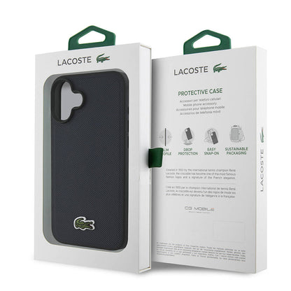 iPhone 16 Kılıf Lacoste orijinal Lisanslı PU Pike Desenli Arka Yüzey İkonik Timsah Dokuma Logolu Kılıf