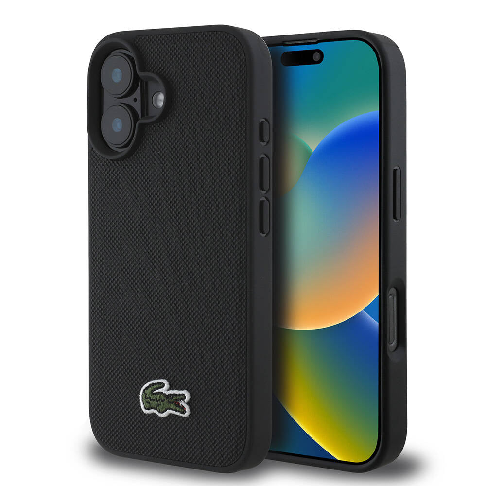 iPhone 16 Kılıf Lacoste orijinal Lisanslı PU Pike Desenli Arka Yüzey İkonik Timsah Dokuma Logolu Kılıf