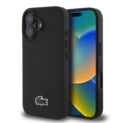 iPhone 16 Kılıf Lacoste orijinal Lisanslı PU Pike Desenli Arka Yüzey İkonik Timsah Dokuma Logolu Kılıf