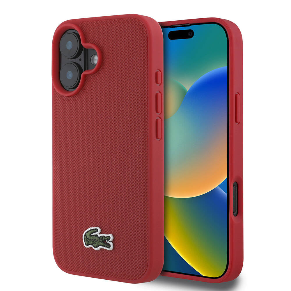 iPhone 16 Kılıf Lacoste orijinal Lisanslı PU Pike Desenli Arka Yüzey İkonik Timsah Dokuma Logolu Kılıf