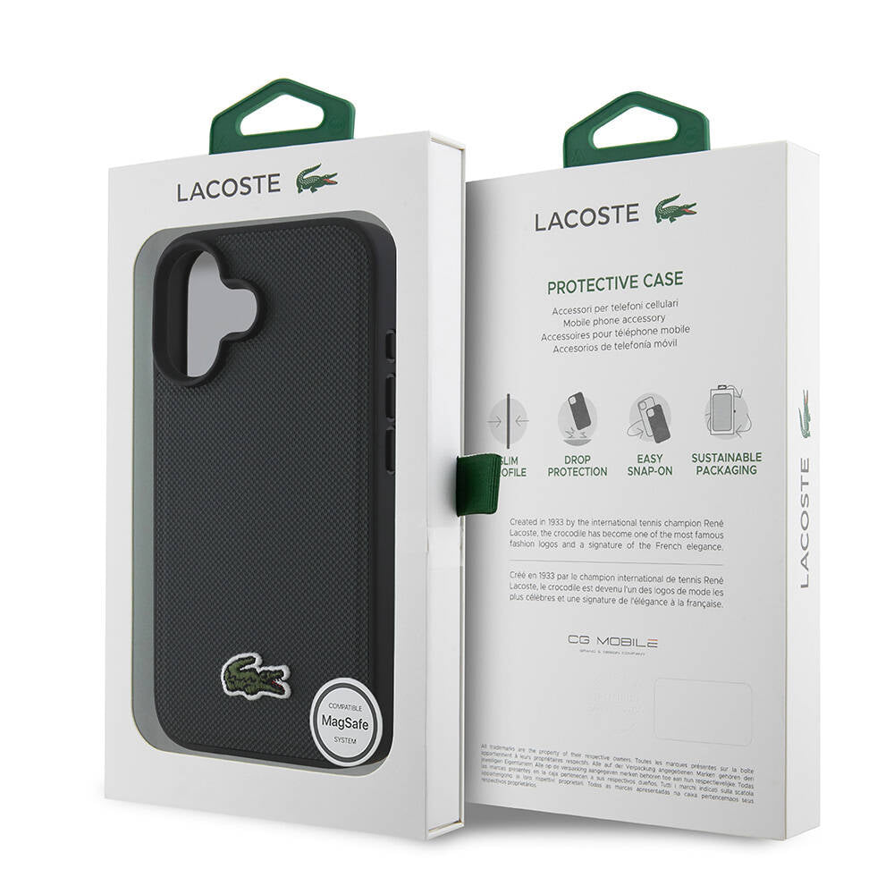 iPhone 16 Kılıf Lacoste orijinal Lisanslı PU Pike Desenli Arka Yüzey İkonik Timsah Dokuma Logolu Kılıf
