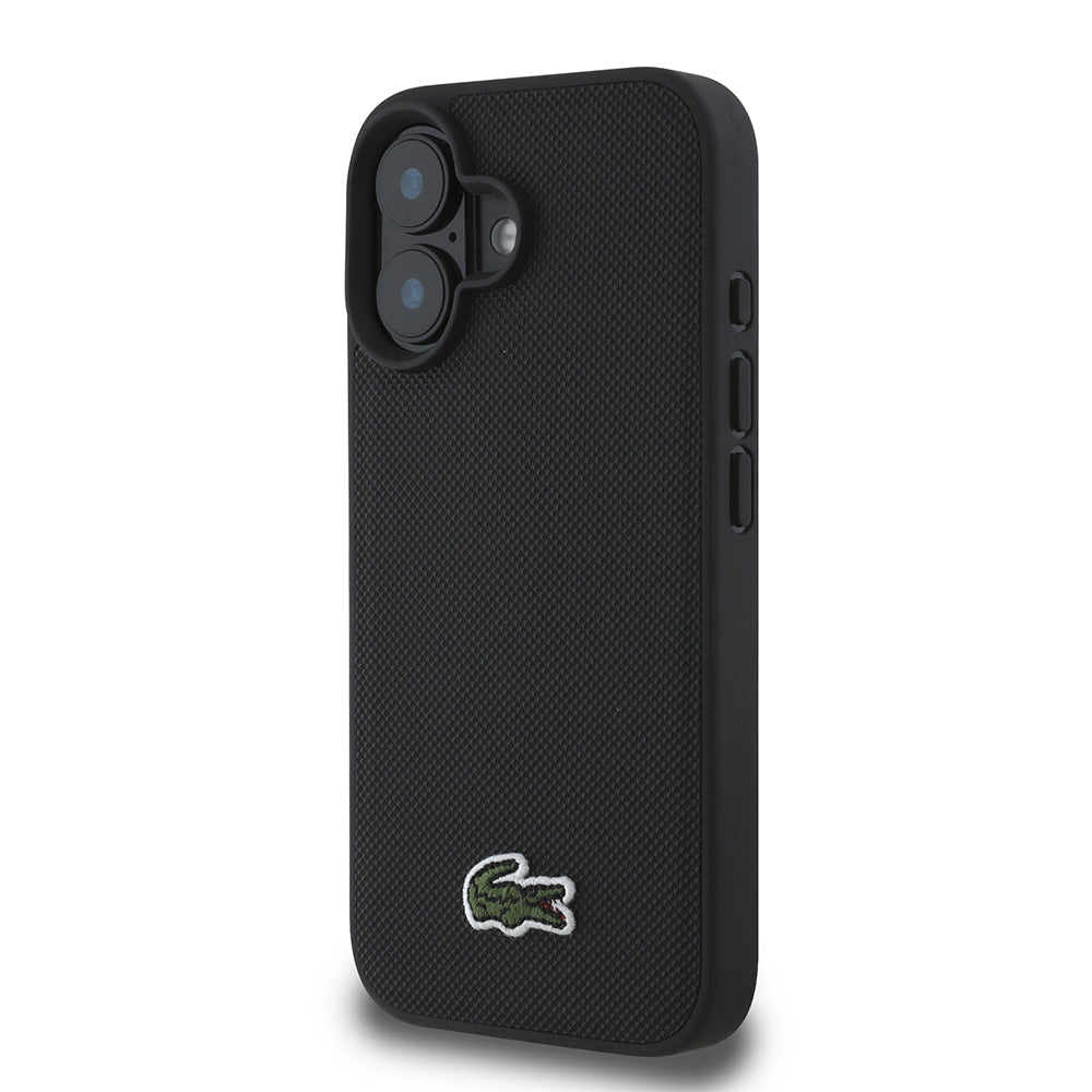 iPhone 16 Kılıf Lacoste orijinal Lisanslı PU Pike Desenli Arka Yüzey İkonik Timsah Dokuma Logolu Kılıf + Type-C Kablo 1.5m