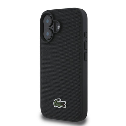 iPhone 16 Kılıf Lacoste orijinal Lisanslı PU Pike Desenli Arka Yüzey İkonik Timsah Dokuma Logolu Kılıf + Type-C Kablo 1.5m