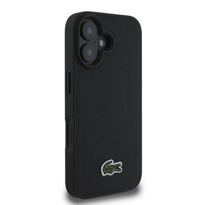 iPhone 16 Kılıf Lacoste orijinal Lisanslı PU Pike Desenli Arka Yüzey İkonik Timsah Dokuma Logolu Kılıf + Type-C Kablo 1.5m