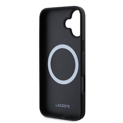 iPhone 16 Kılıf Lacoste orijinal Lisanslı PU Pike Desenli Arka Yüzey İkonik Timsah Dokuma Logolu Kılıf + Type-C Kablo 1.5m