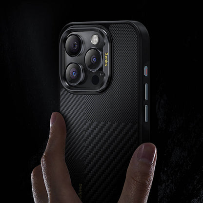 iPhone 16 Kılıf M-safe Şarj Özellikli Karbon Fiber Benks Montage Hybrid ArmorPro Kevlar Kılıf