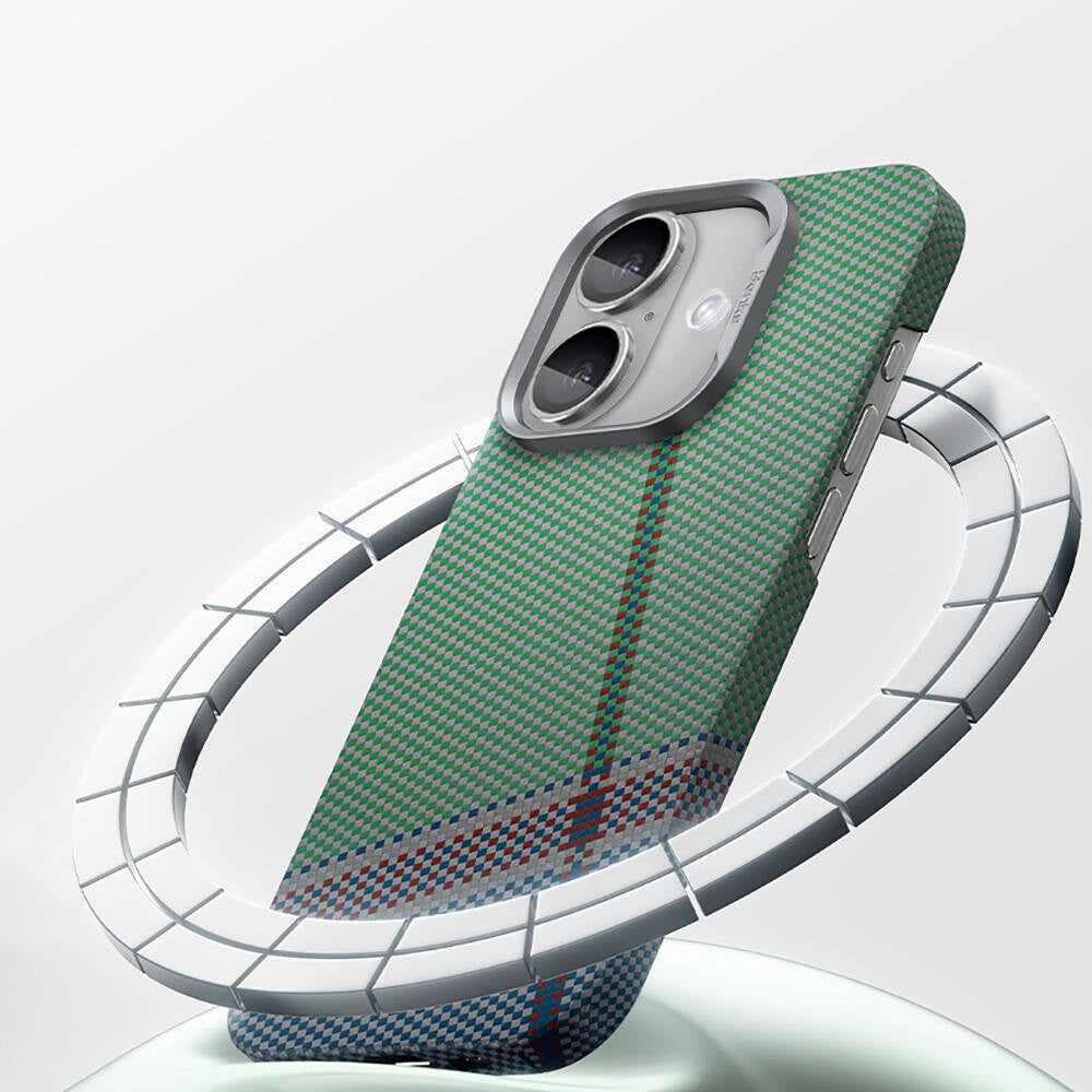 iPhone 16 Kılıf M-safe Şarj Özellikli Karbon Fiber Tasarımlı Benks Passion Green ArmorAir Kevlar Kılıf