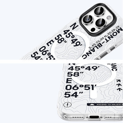 iPhone 16 Kılıf M-safe Şarj Özellikli Koordinat Yazı Desenli Benks Summit Serisi Kılıf