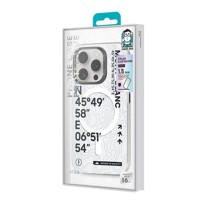 iPhone 16 Kılıf M-safe Şarj Özellikli Koordinat Yazı Desenli Benks Summit Serisi Kılıf