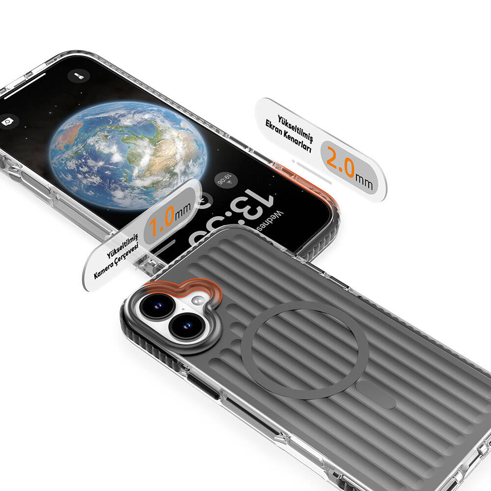 iPhone 16 Kılıf M-safe Şarj Özellikli Oyuklu Tasarım Mutural Bumpy Clear Kılıf