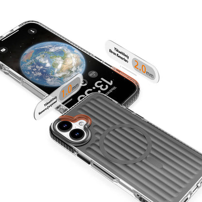 iPhone 16 Kılıf M-safe Şarj Özellikli Oyuklu Tasarım Mutural Bumpy Clear Kılıf